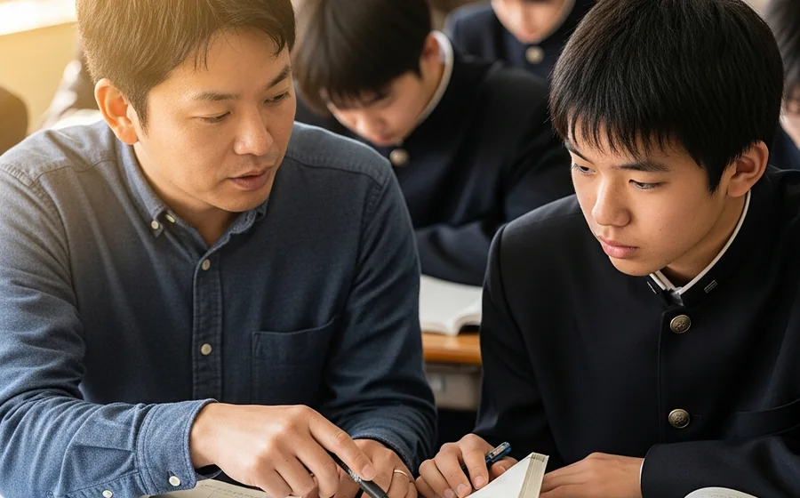 学習塾で講師が生徒を指導する様子