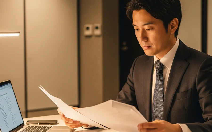 士業事務所で書類を確認する様子